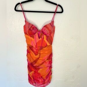 Oh Polly Multicolor Corset Bustier Ruched Bodycon Mini Dress Size Extra Small 2